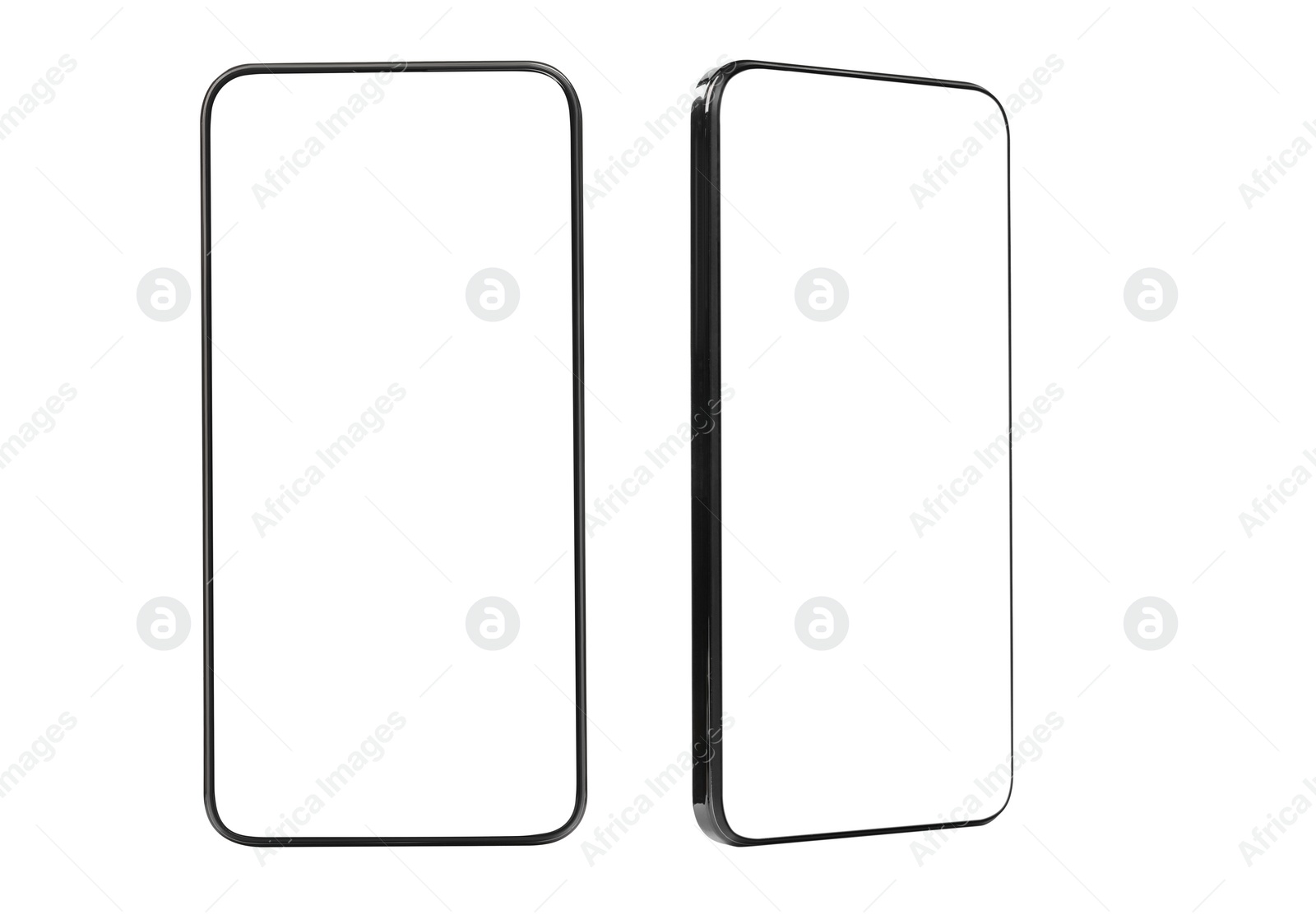 Image of Smartphone with empty screen on white background, different angles. Mockup for design