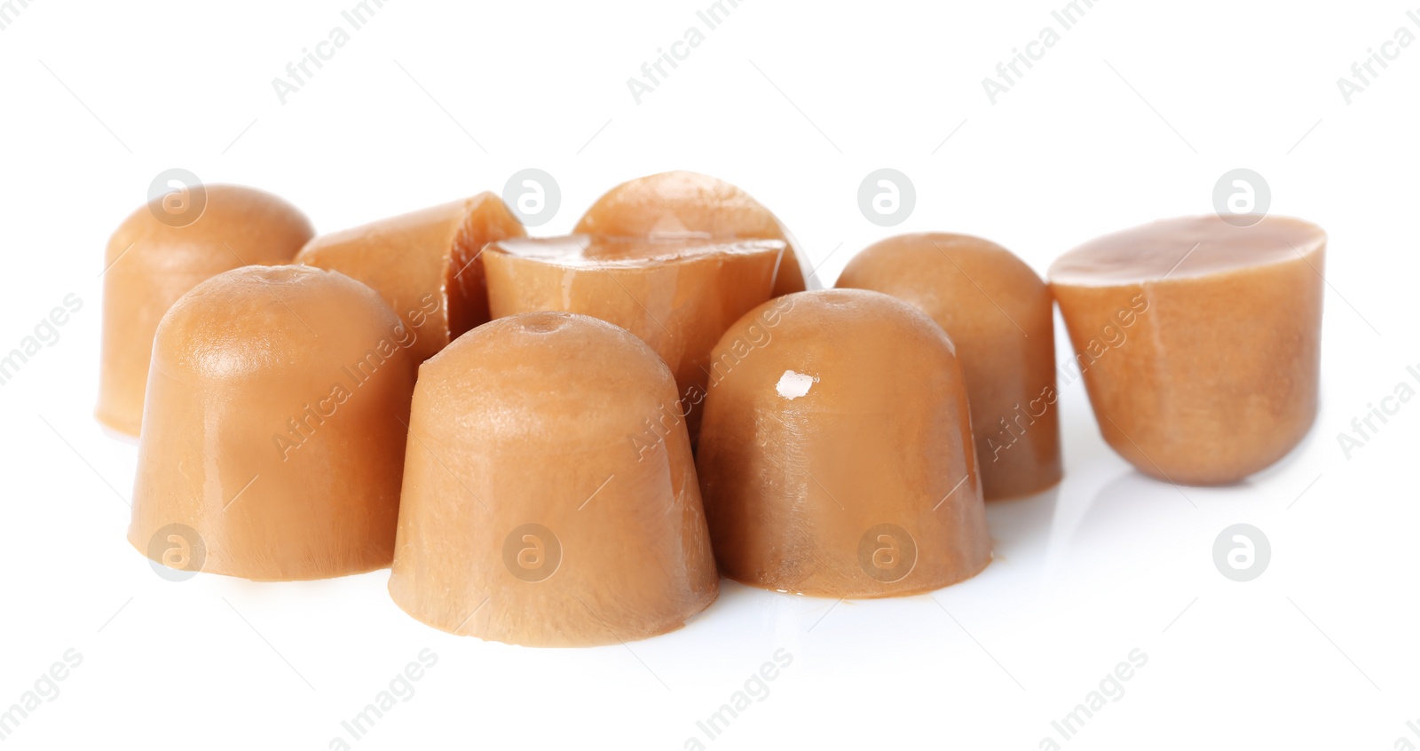 Photo of Ice cubes made with coffee on white background