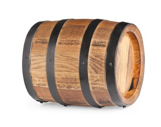 Photo of One traditional wooden barrel isolated on white