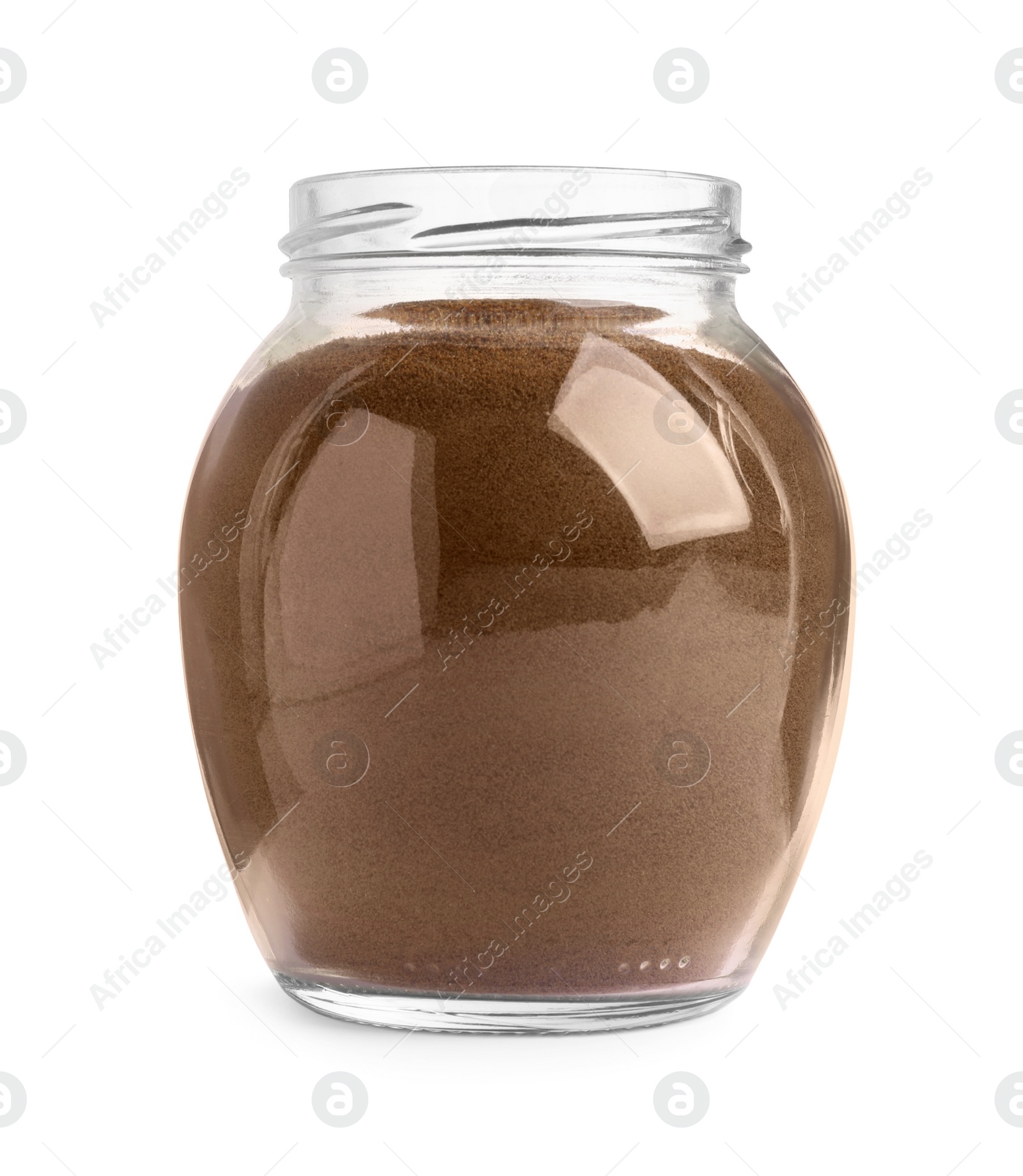 Photo of Glass jar of instant coffee isolated on white