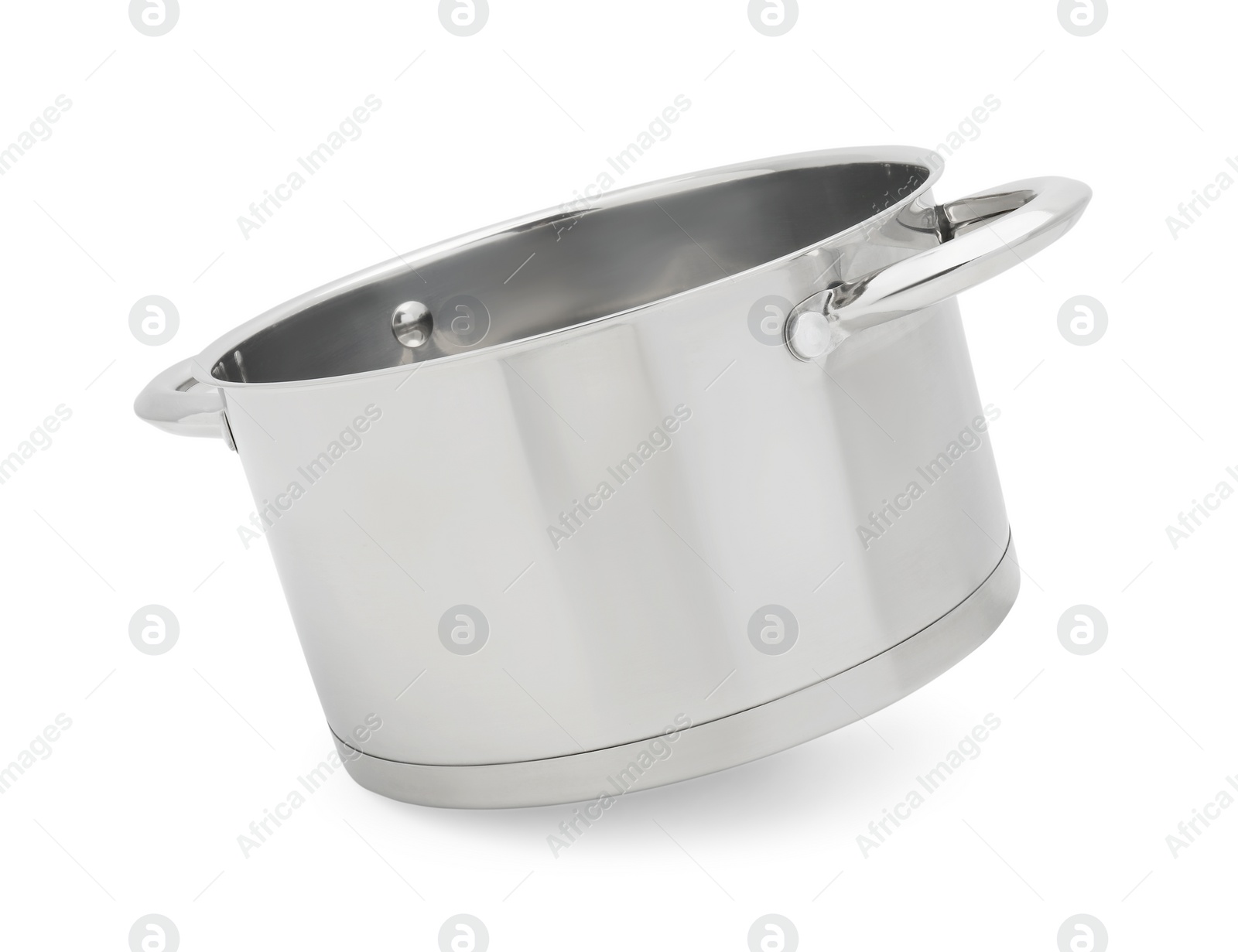 Photo of One empty steel pot isolated on white