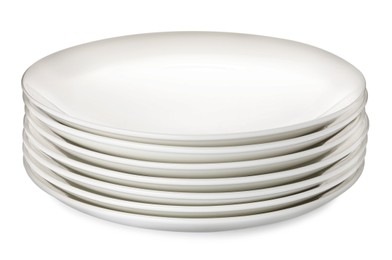 Stack of clean ceramic plates isolated on white