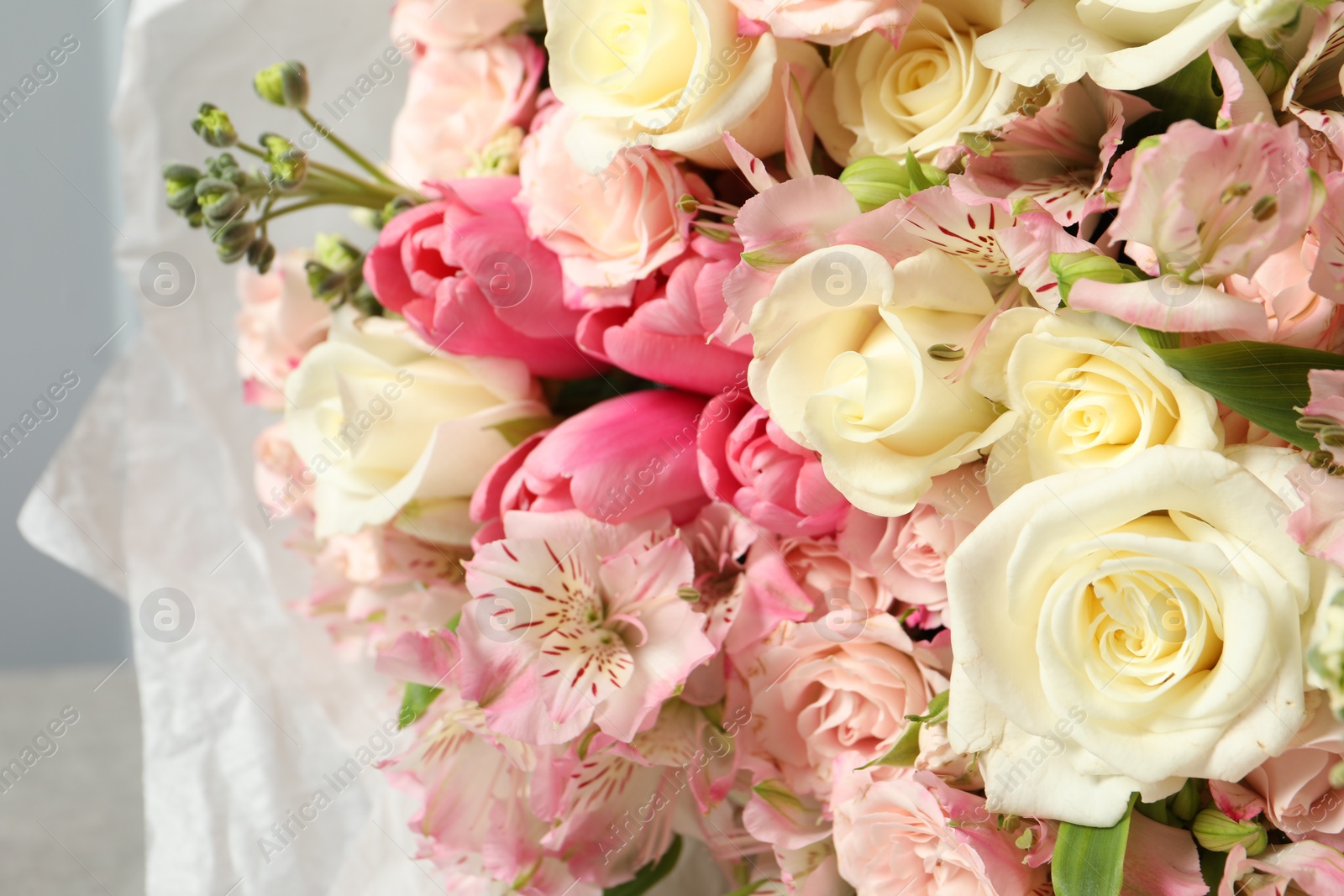 Photo of Beautiful bouquet of fresh flowers, closeup view