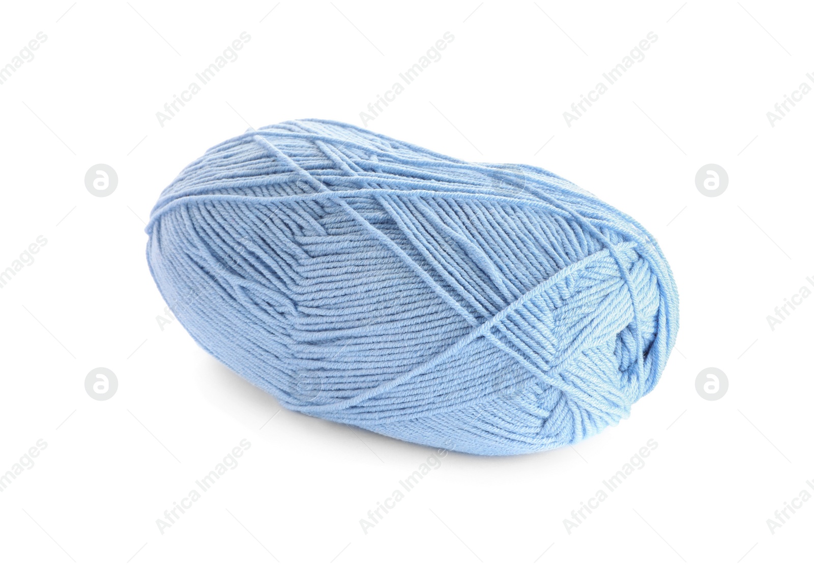 Photo of Soft light blue woolen yarn isolated on white