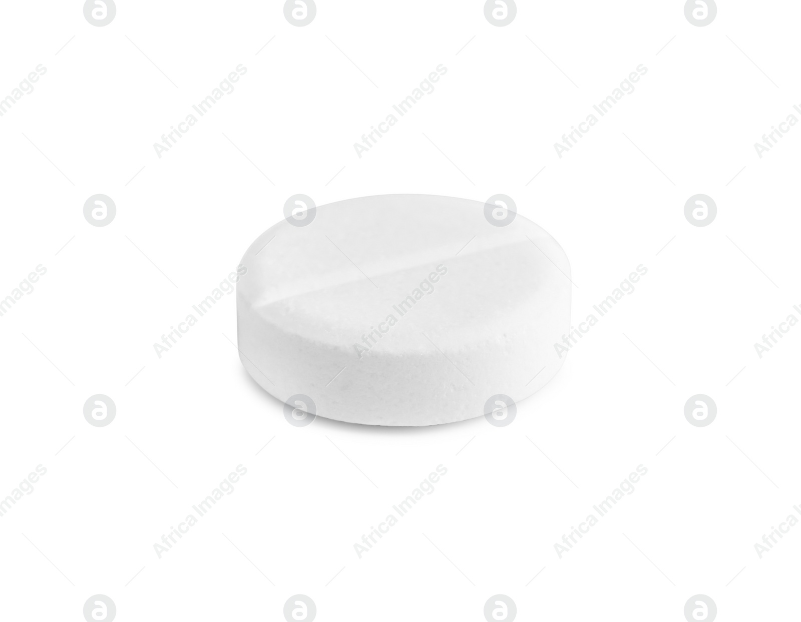 Photo of One round pill on white background. Medicinal treatment