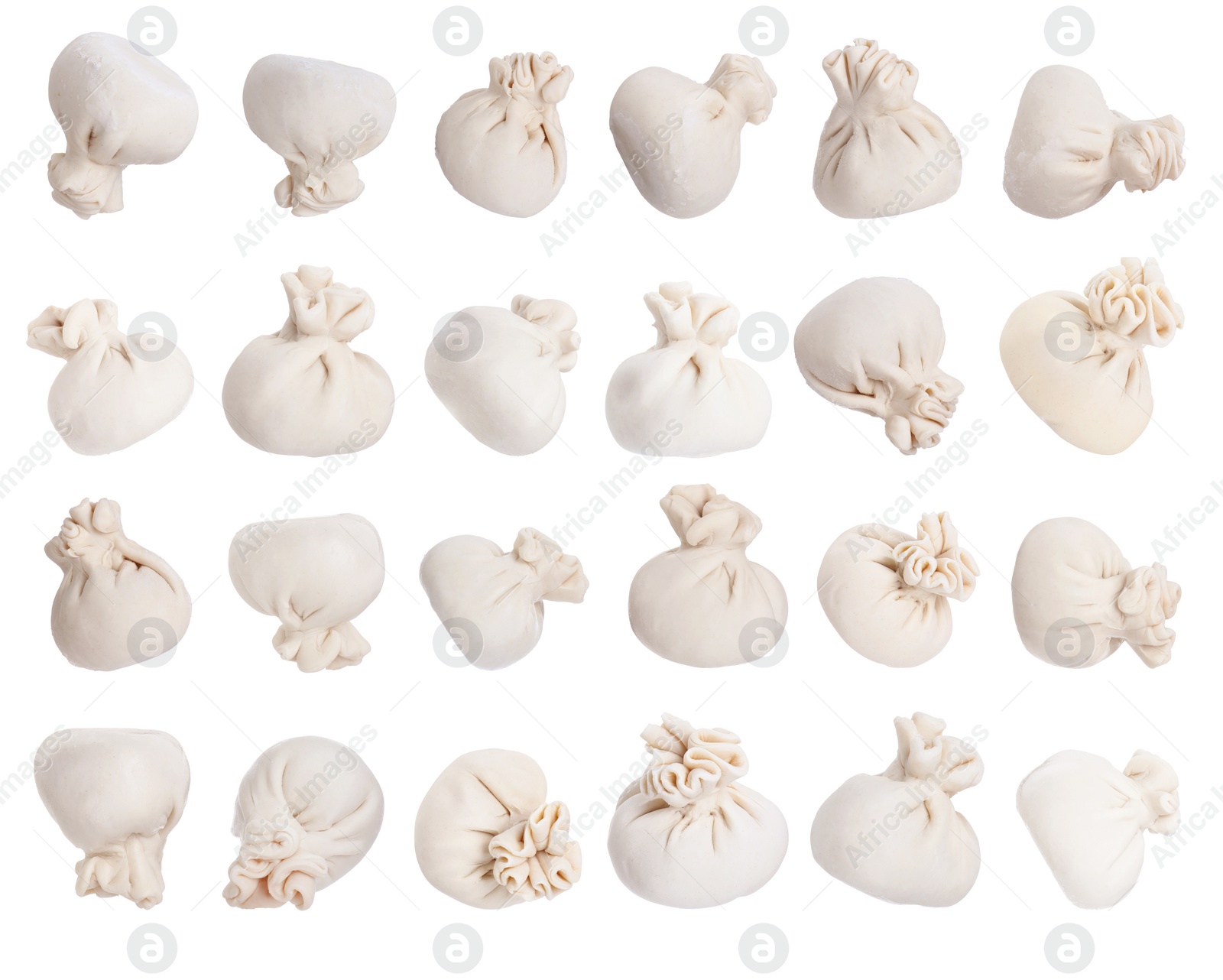 Image of Uncooked khinkalis (dumplings) isolated on white, set