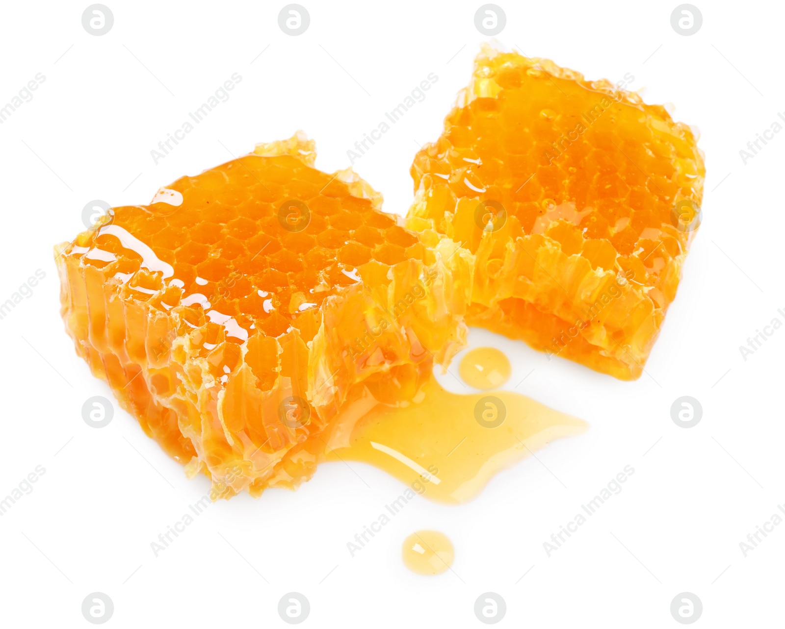 Photo of Natural honeycombs with tasty honey isolated on white