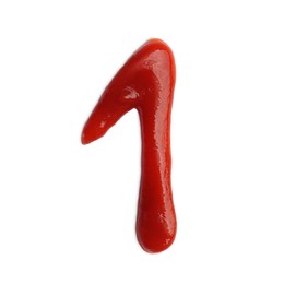 Photo of Number 1 written with ketchup on white background