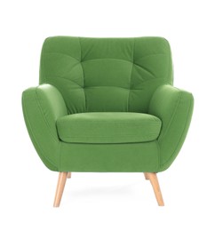 One comfortable green armchair isolated on white