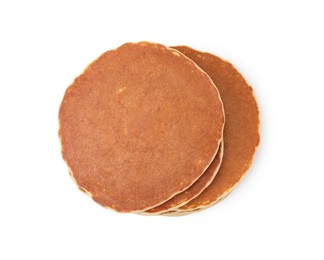 Tasty pancakes isolated on white, top view