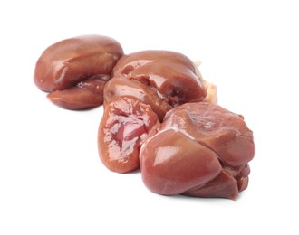 Photo of Fresh raw beef kidneys on white background