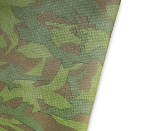 Photo of Camouflage fabric isolated on white, top view