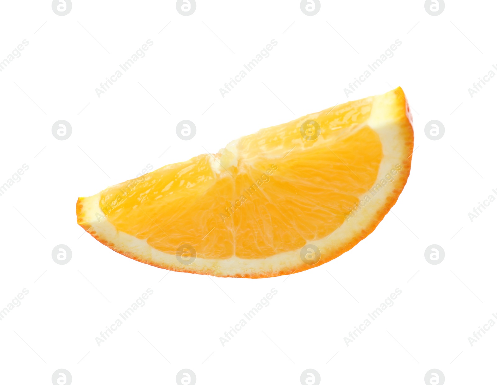 Photo of Fresh juicy orange slice isolated on white