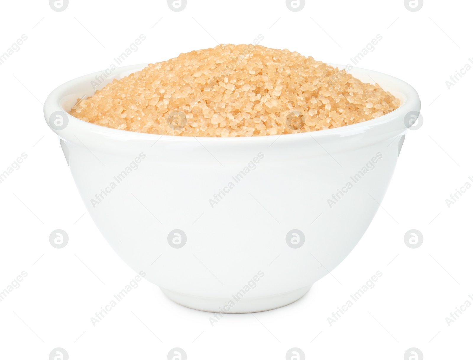 Photo of Brown sugar in bowl isolated on white