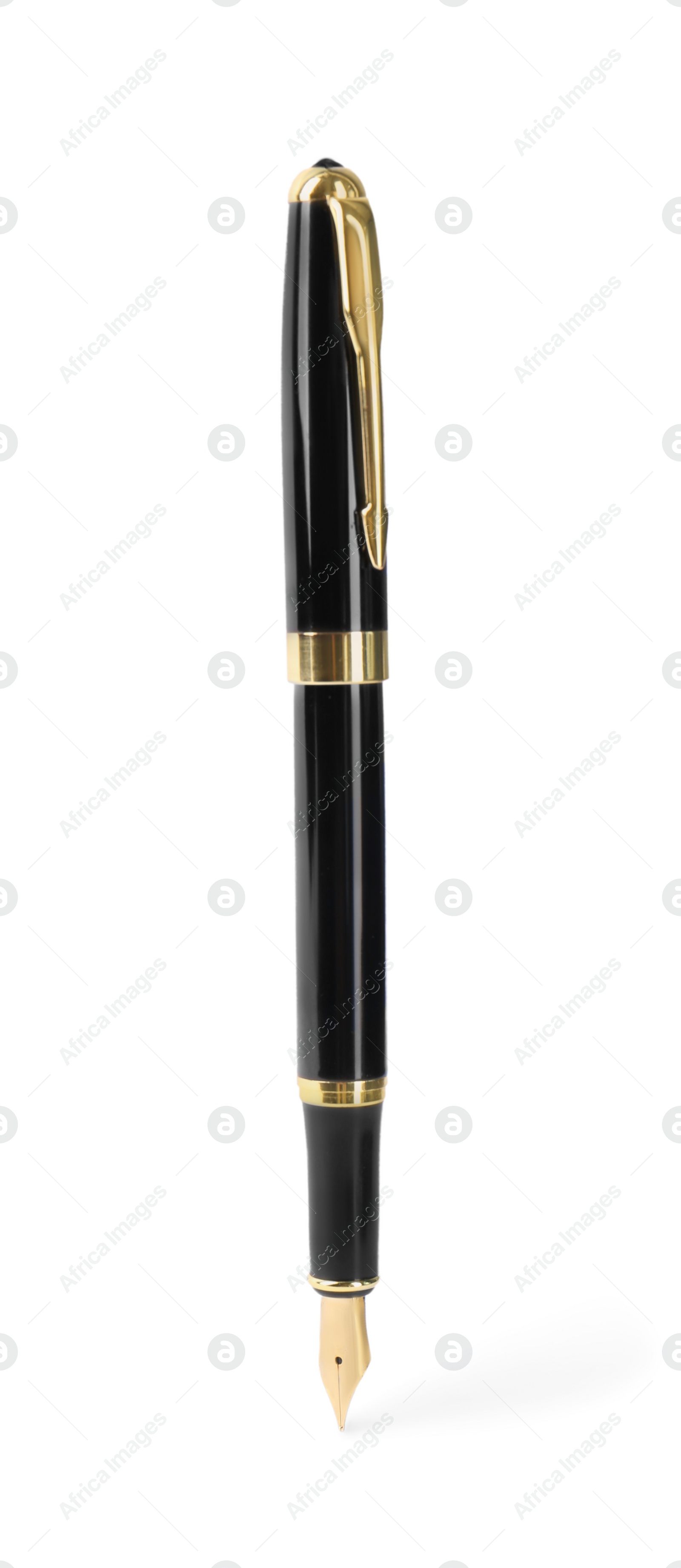 Photo of Stylish black fountain pen isolated on white