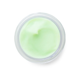 Jar of body cream on white background