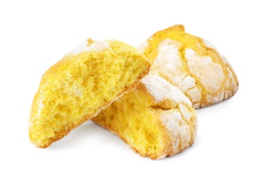 Photo of Tasty homemade lemon cookies on white background