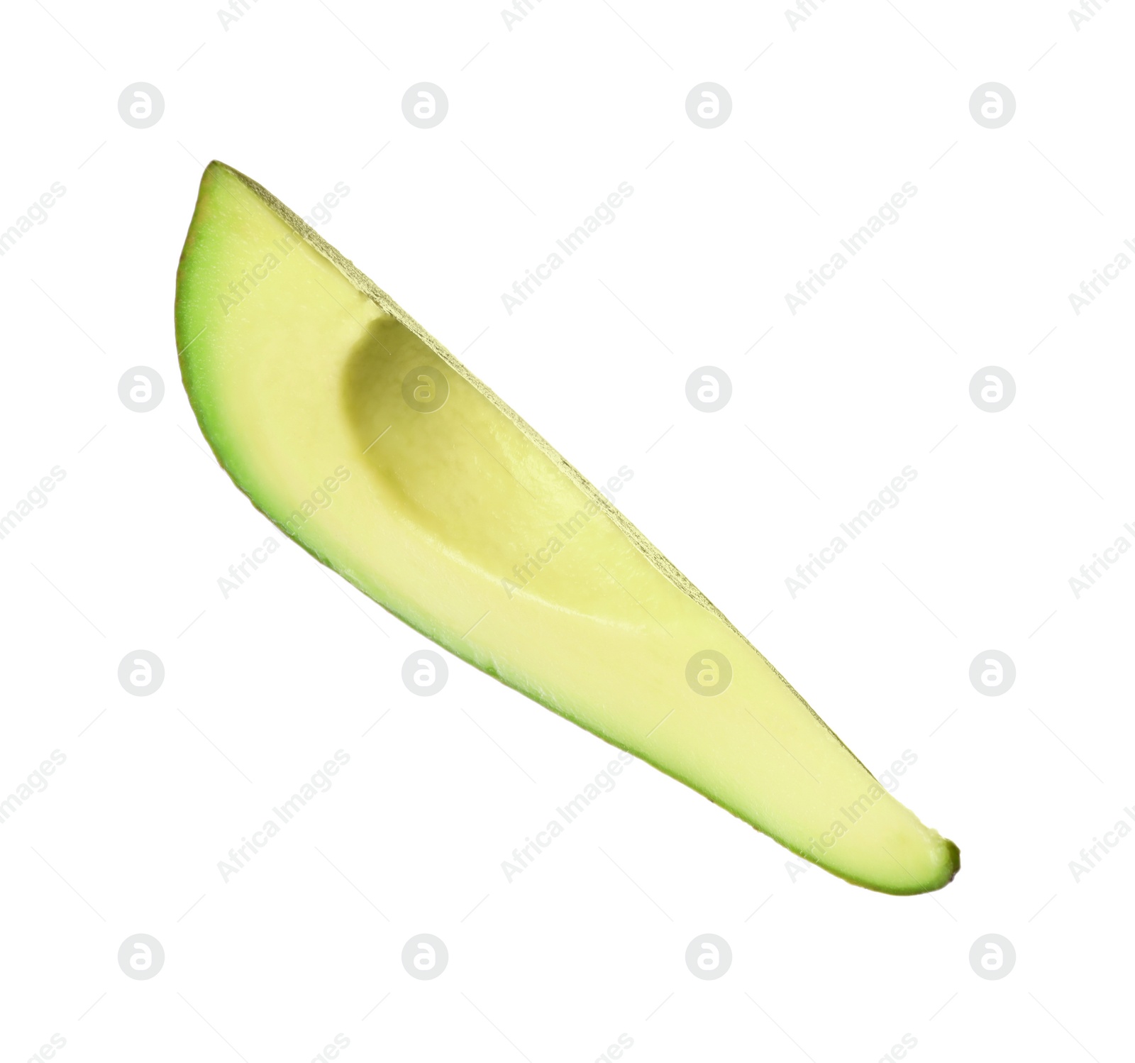 Photo of Slice of ripe avocado isolated on white