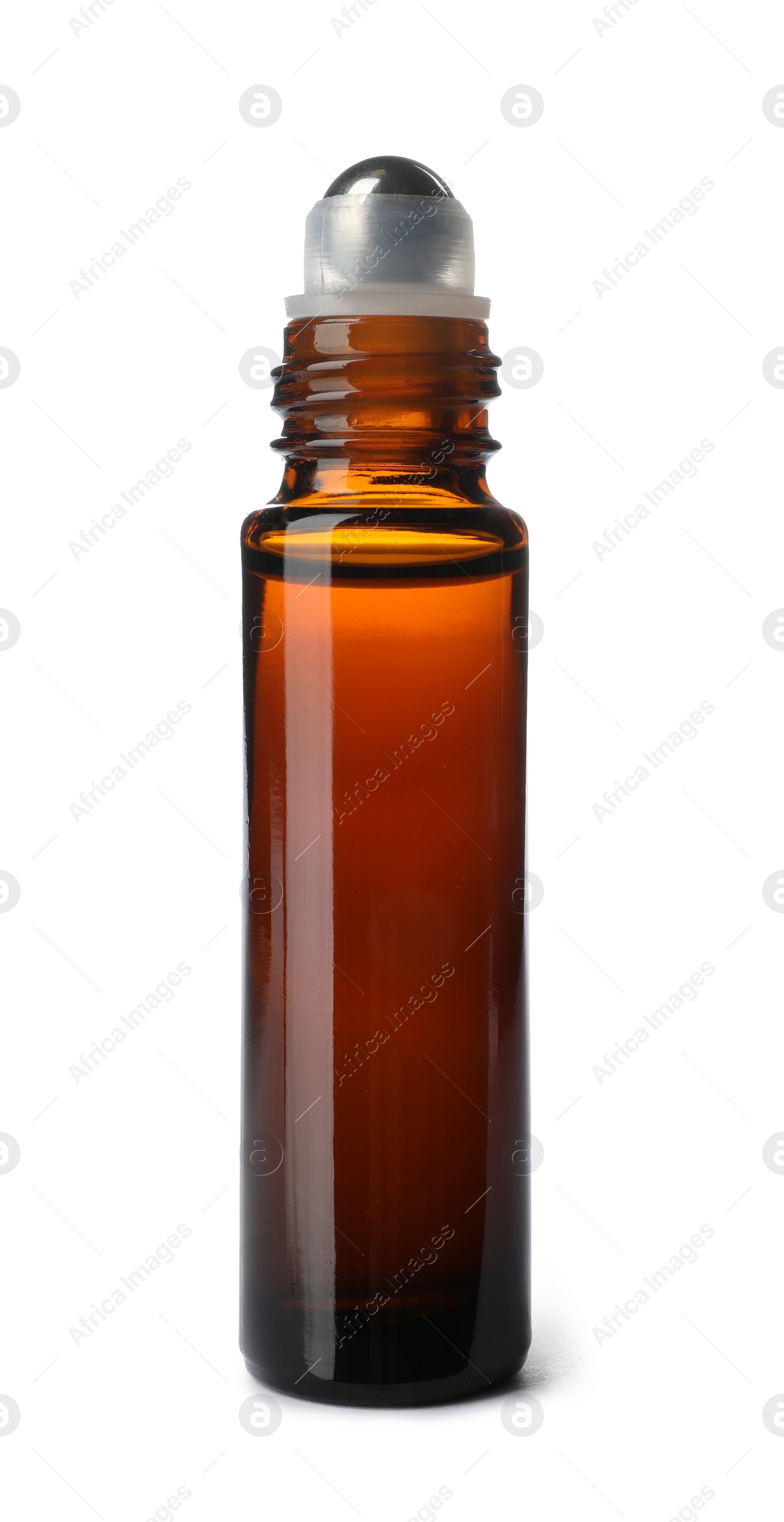 Photo of Bottle of essential oil isolated on white