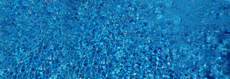 Image of Outdoor swimming pool with clear water on sunny day. Banner design