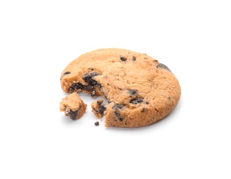 Photo of Bitten chocolate chip cookie on white background