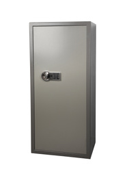 Image of Big steel safe with electronic lock on white background 