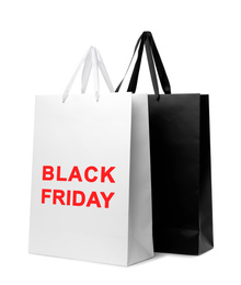 Paper shopping bags on white background. Black friday