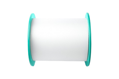 Photo of Medical sticking plaster roll isolated on white. First aid item