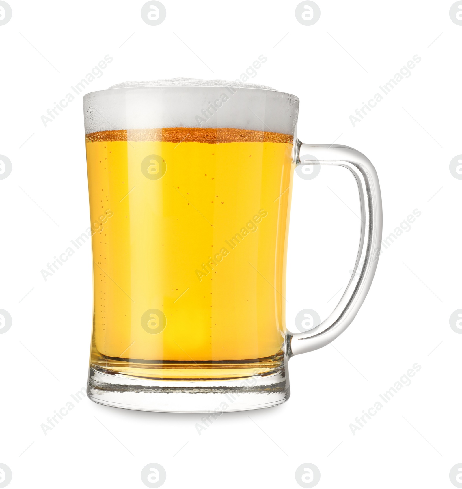 Photo of Glass mug with tasty beer isolated on white