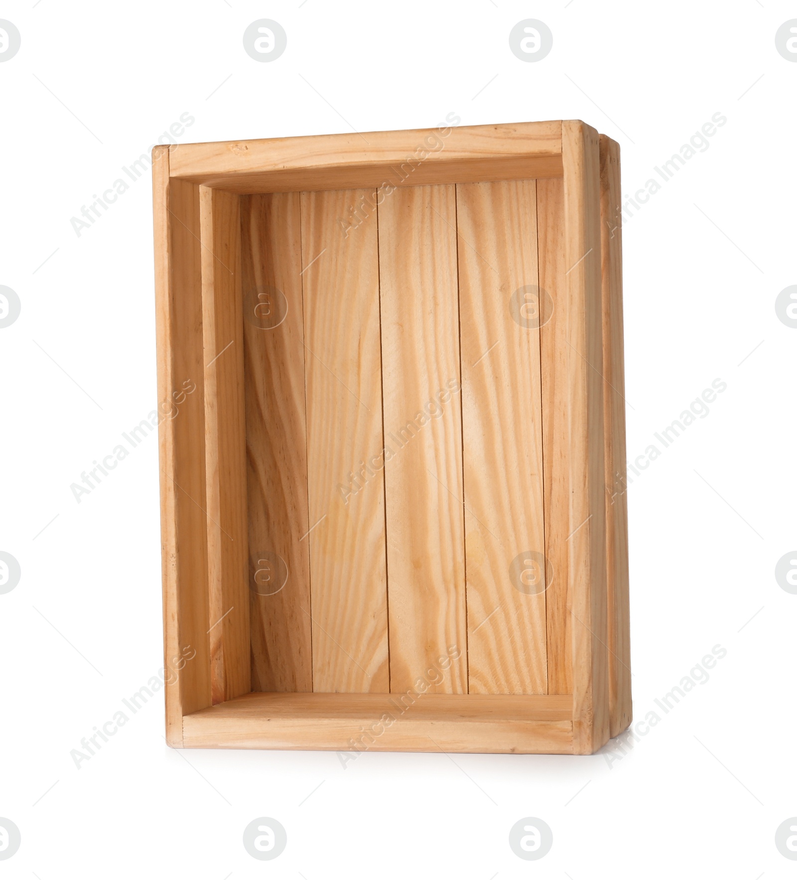 Photo of Wooden crate on white background. Shipping container