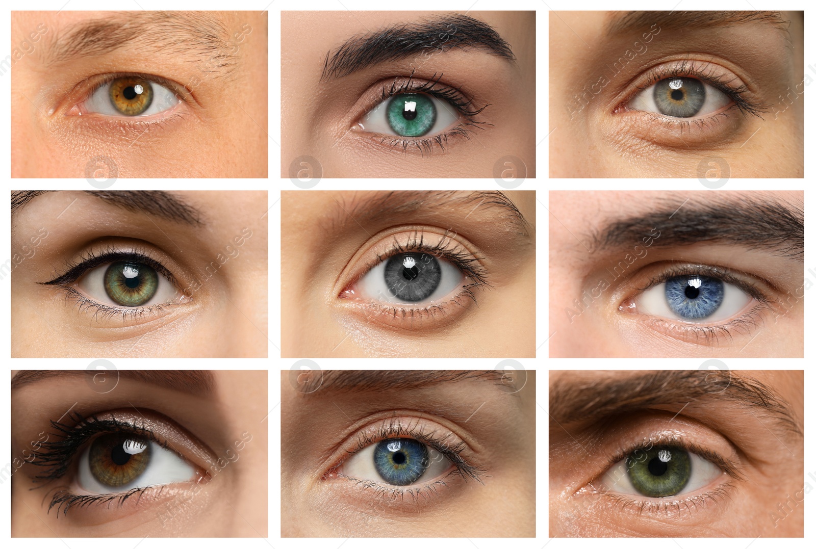 Image of Collage with photos of people with beautiful eyes of different colors