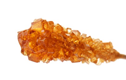 Sugar crystals isolated on white, closeup. Tasty rock candy
