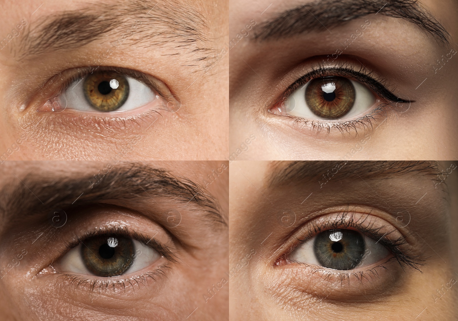 Image of Collage with photos of people with beautiful eyes of different colors