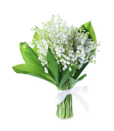 Photo of Beautiful lily of the valley flowers isolated on white