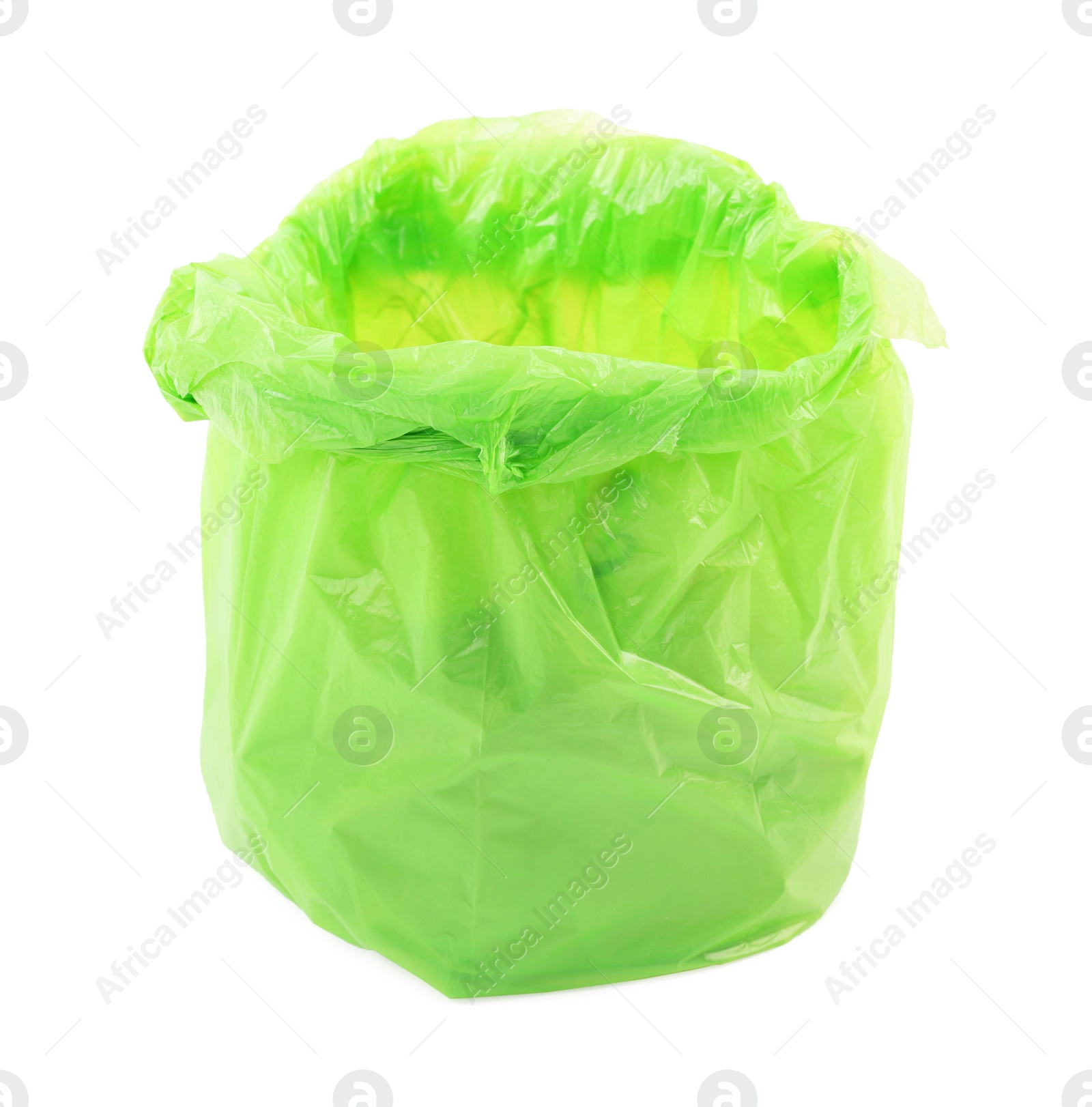 Photo of Green plastic garbage bag isolated on white