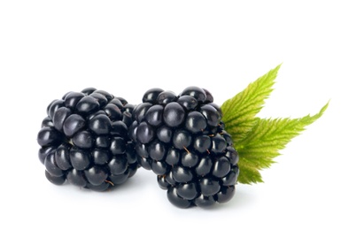 Fresh ripe juicy blackberries on white background