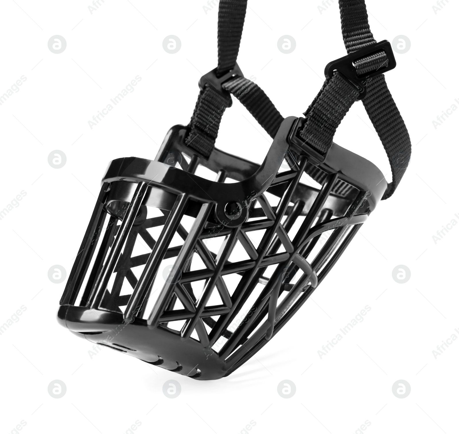 Photo of Black plastic dog muzzle isolated on white