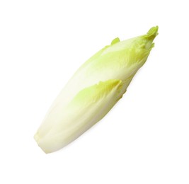 Photo of One raw ripe chicory isolated on white, top view