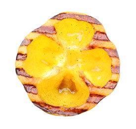 Photo of Slice of grilled yellow pepper isolated on white, top view