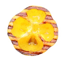 Slice of grilled yellow pepper isolated on white, top view