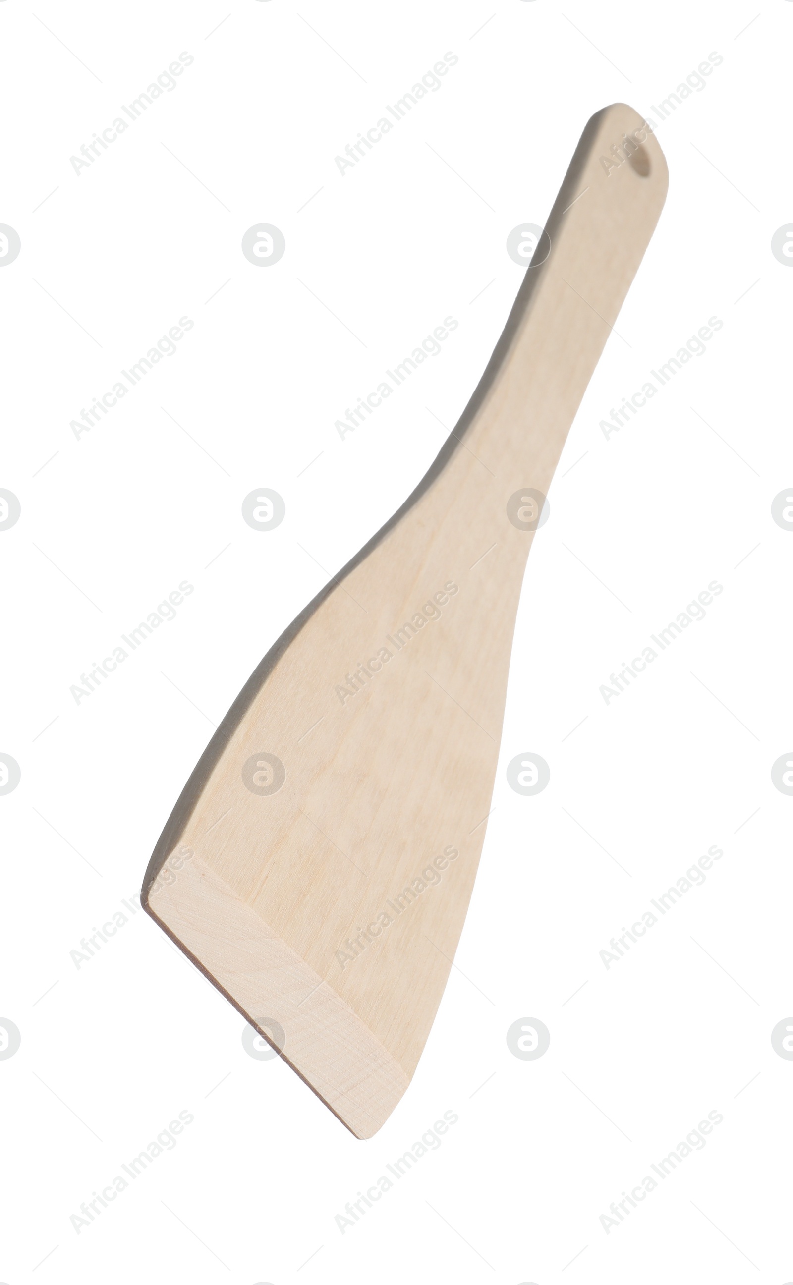 Photo of One wooden spatula isolated on white. Kitchen utensil