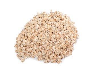 Photo of Pile of oatmeal isolated on white, top view