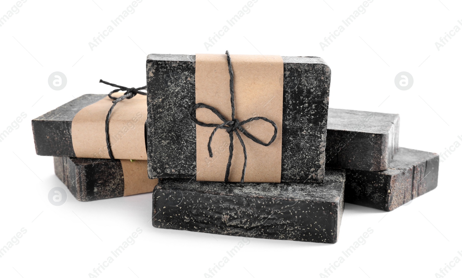 Photo of Tar soap bars isolated on white. Natural product