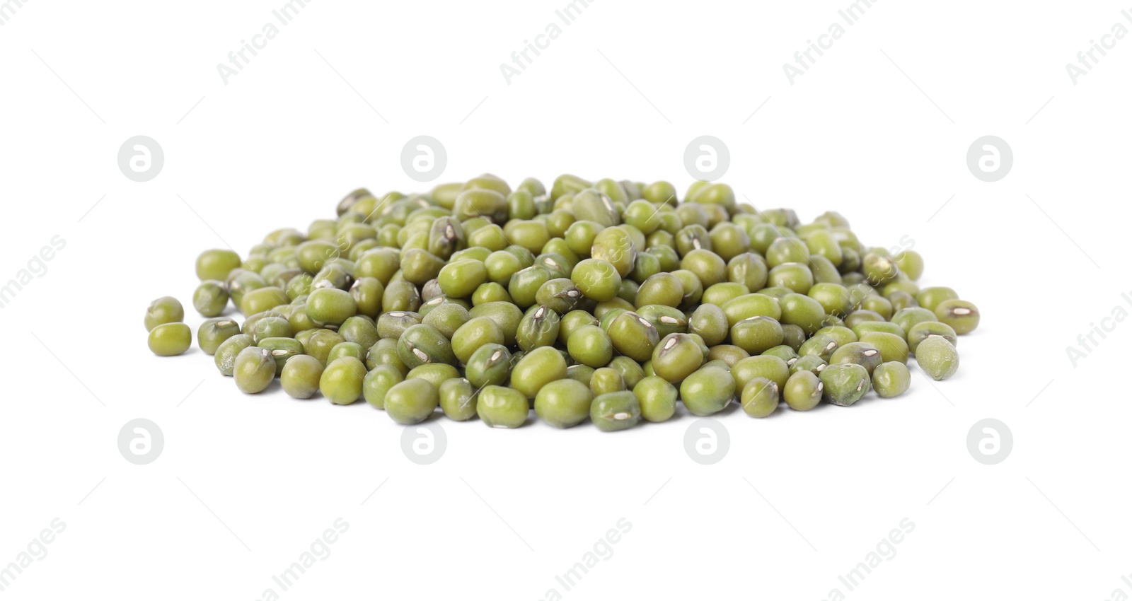 Photo of Pile of green mung beans isolated on white. Organic grains