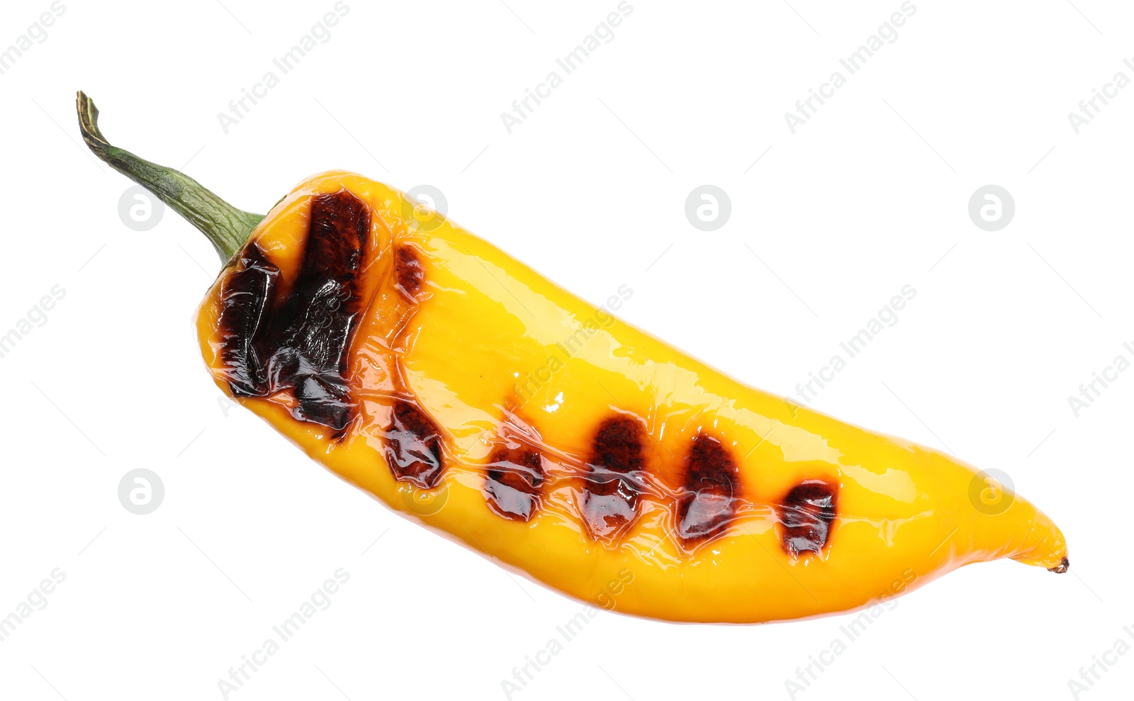 Photo of Tasty grilled yellow pepper isolated on white, top view