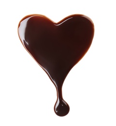 Photo of Heart made of melted chocolate on white background