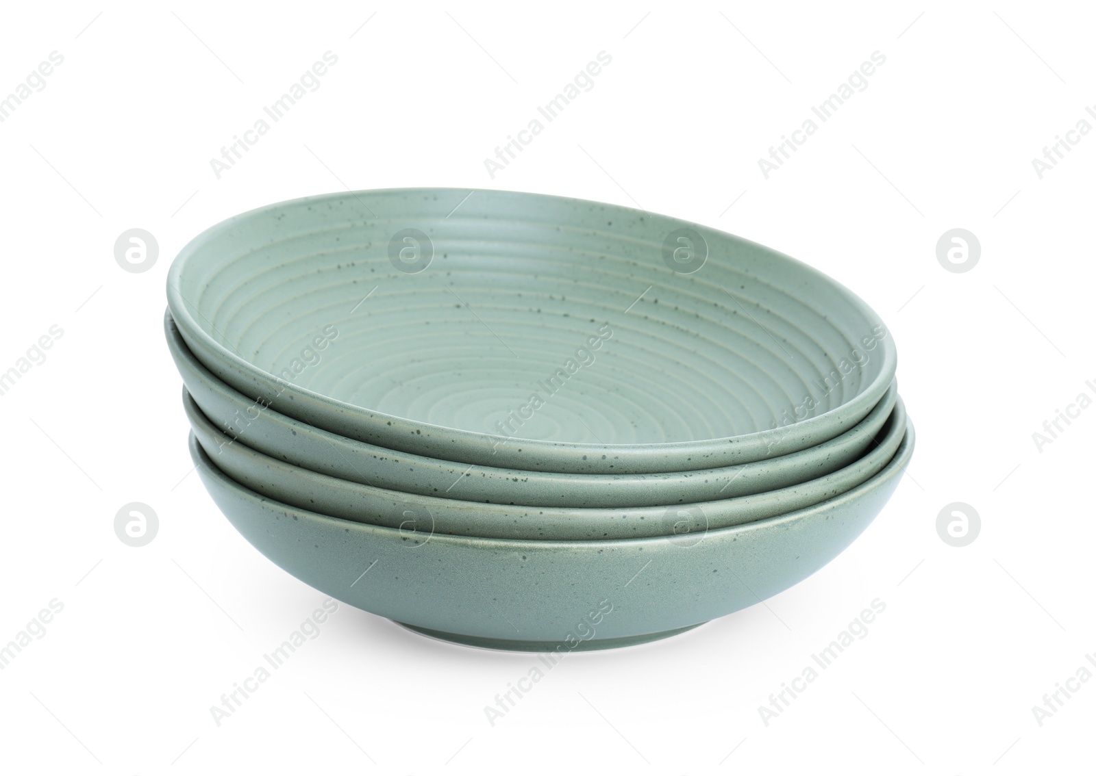 Photo of Beautiful green ceramic bowls isolated on white