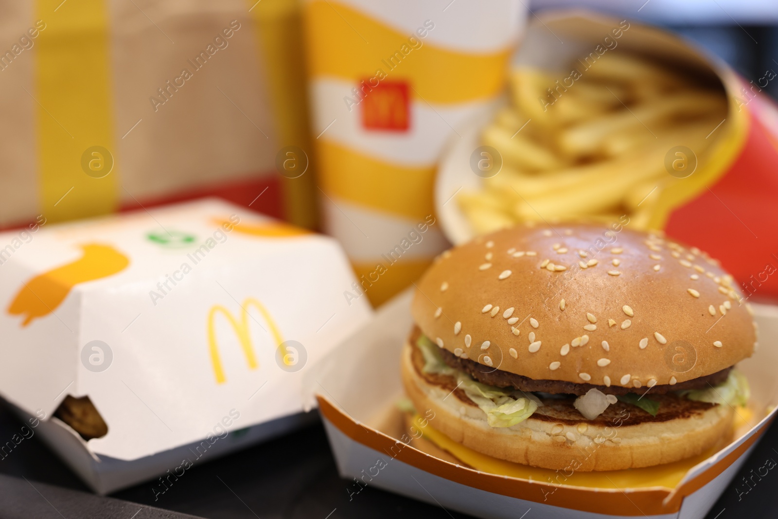 Photo of Lviv, Ukraine - October 9, 2023: McDonald's menu on table in restaurant, closeup