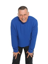 Portrait of emotional mature man on white background