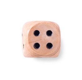 Photo of One wooden game dice isolated on white, top view